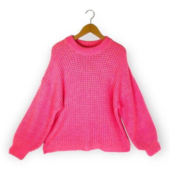 ASOS Women's Design Boxy Balloon Sleeve Pullover Sweater 12 Pink Waffle Knit - Picture 14 of 14